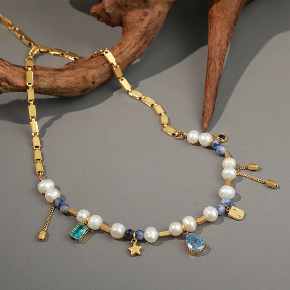 Wholesale Necklace Freshwater Pearl Stainless Steel Titanium Steel Retro Geometric Handmade Clavicle Chain For Women