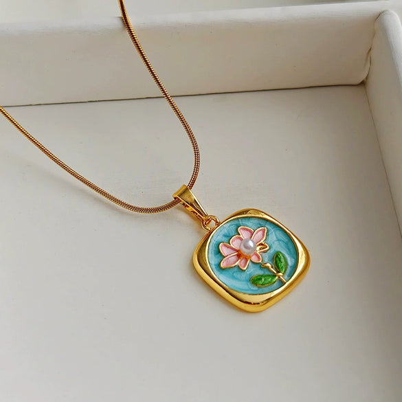 Wholesale Necklace Freshwater Pearl Titanium Steel Copper Flower Electroplating Design For Women