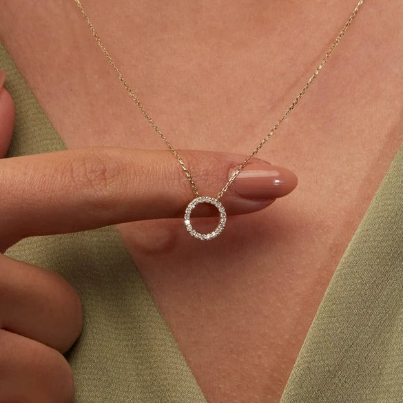 Wholesale Necklace Geometric Design Circle Zircon Inlaid Copper O Chain Women's