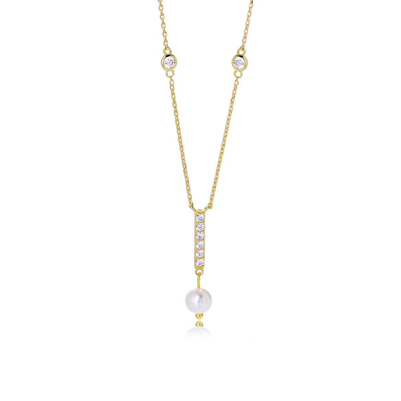 Wholesale Necklace Geometric Tassel Pearl S925 Sterling Silver Zircon