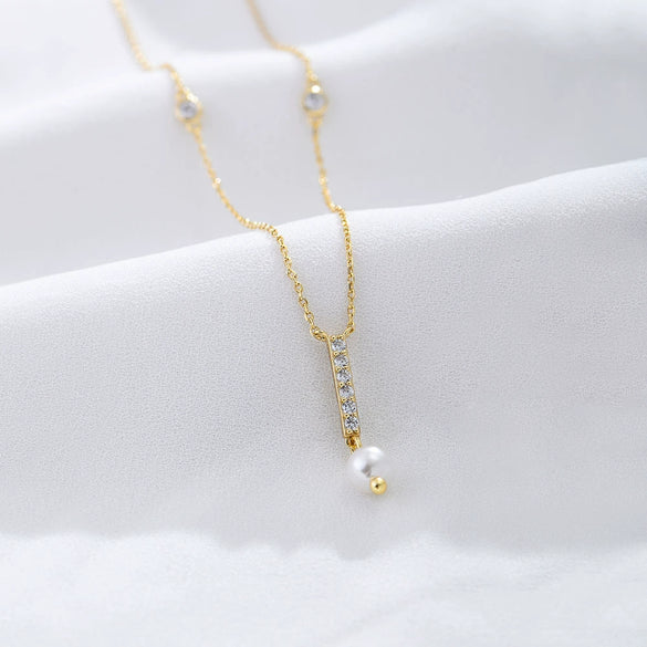 Wholesale Necklace Geometric Tassel Pearl S925 Sterling Silver Zircon