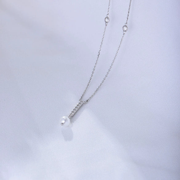 Wholesale Necklace Geometric Tassel Pearl S925 Sterling Silver Zircon