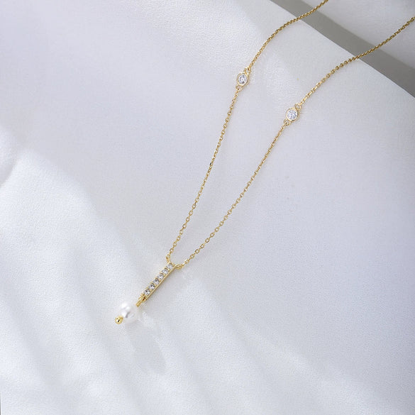 Wholesale Necklace Geometric Tassel Pearl S925 Sterling Silver Zircon