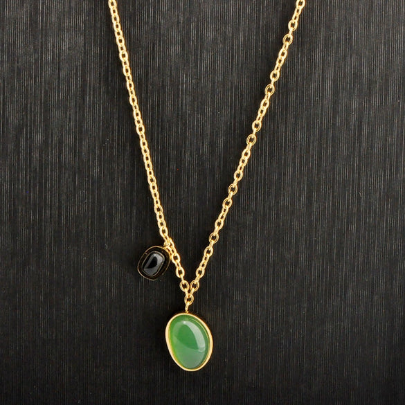 Wholesale Necklace Green Agate Irregular Double Pendant Clavicle Chain Titanium Steel 18K Gold Plated Geometric Style