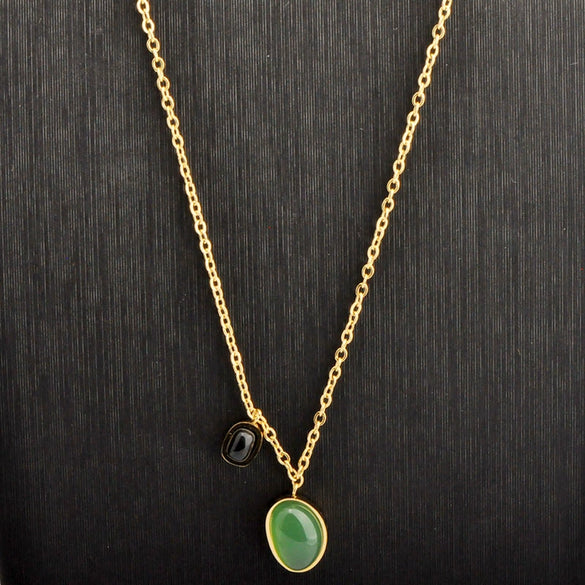 Wholesale Necklace Green Agate Irregular Double Pendant Clavicle Chain Titanium Steel 18K Gold Plated Geometric Style