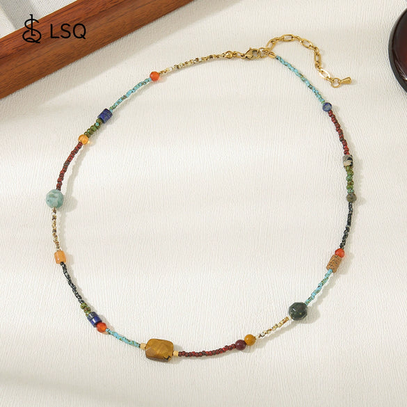 Wholesale Necklace Handmade Natural Stone Czech Beads Stainless Steel Geometric Style