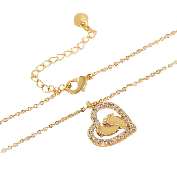Wholesale Necklace Heartshaped Copper Gold Plated Pendant With Diamonds