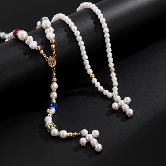 Wholesale Necklace Imitation Pearl Alloy Acrylic Diamond Geometric Electroplated Female Clavicle Chain