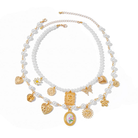 Wholesale Necklace Imitation Pearl Alloy Acrylic Geometric Electroplating Retro Animal Style Pendant