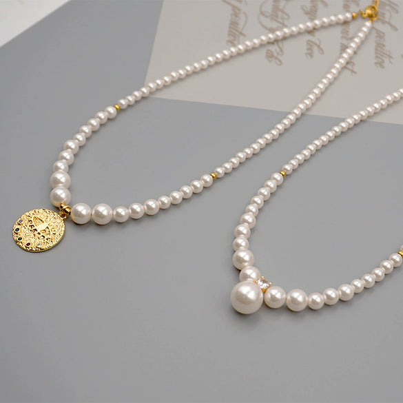 Wholesale Necklace Imitation Pearl Alloy Cross Chain Geometric Retro Handmade For Women