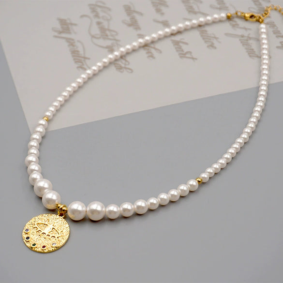 Wholesale Necklace Imitation Pearl Alloy Cross Chain Geometric Retro Handmade For Women