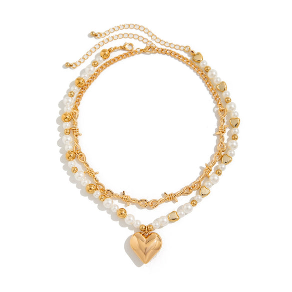 Wholesale Necklace Imitation Pearl Alloy Heart Shape Geometric Electroplating For Women