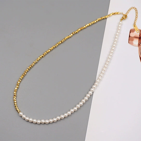 Wholesale Necklace Imitation Pearl Alloy Retro Geometric Handmade Ball Chain