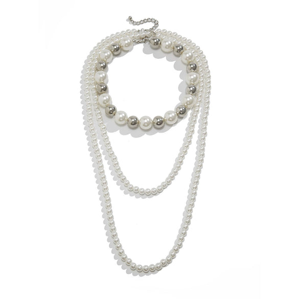 Wholesale Necklace Imitation Pearl Ball Bead Chain Geometric Exaggerated Electroplating For Women