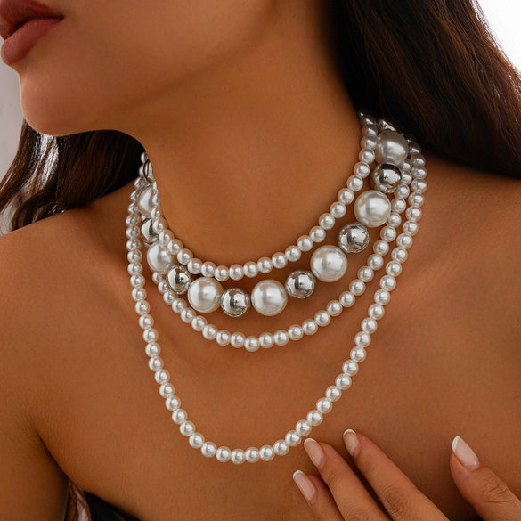 Wholesale Necklace Imitation Pearl Ball Bead Chain Geometric Exaggerated Electroplating For Women