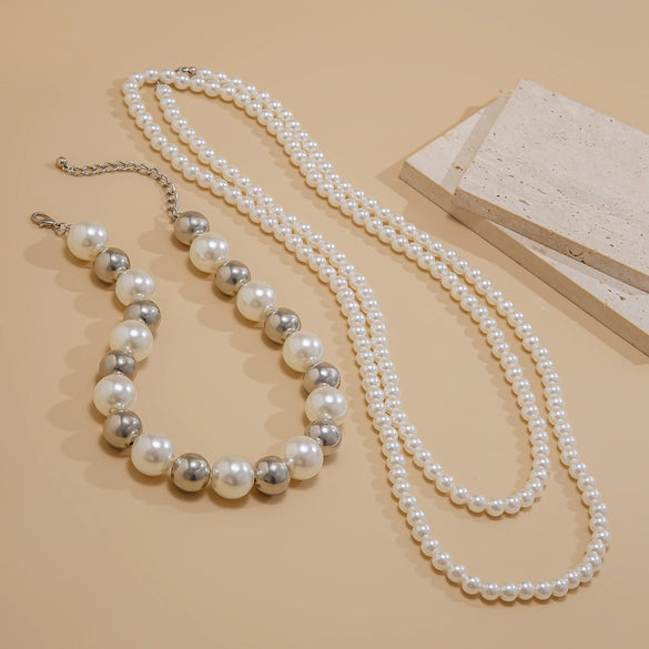 Wholesale Necklace Imitation Pearl Ball Bead Chain Geometric Exaggerated Electroplating For Women