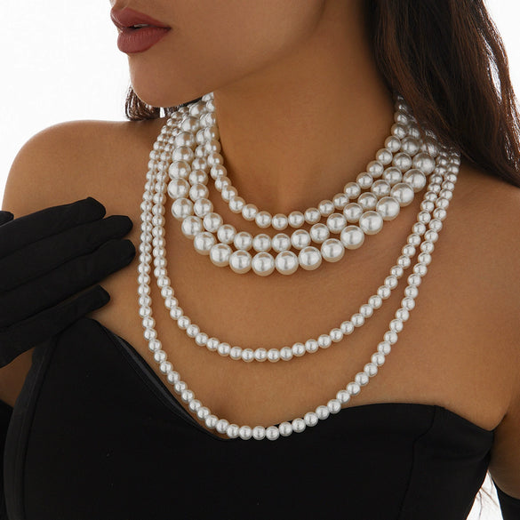 Wholesale Necklace Imitation Pearl Ball Bead Chain Geometric Exaggerated Electroplating For Women