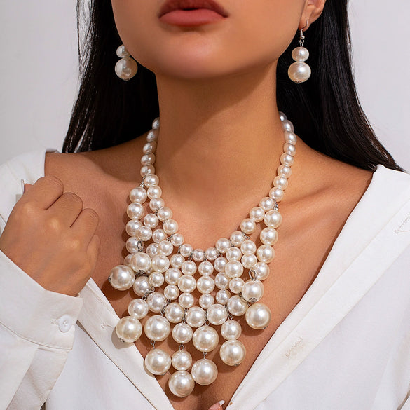 Wholesale Necklace Imitation Pearl Exaggerated Geometric Round Bead Electroplating For Women