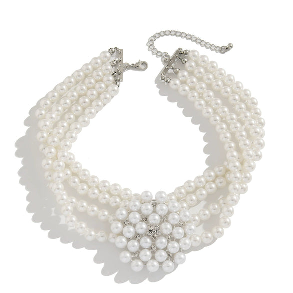 Wholesale Necklace Imitation Pearl Flower Geometric Ball Chain French Retro Style Women's