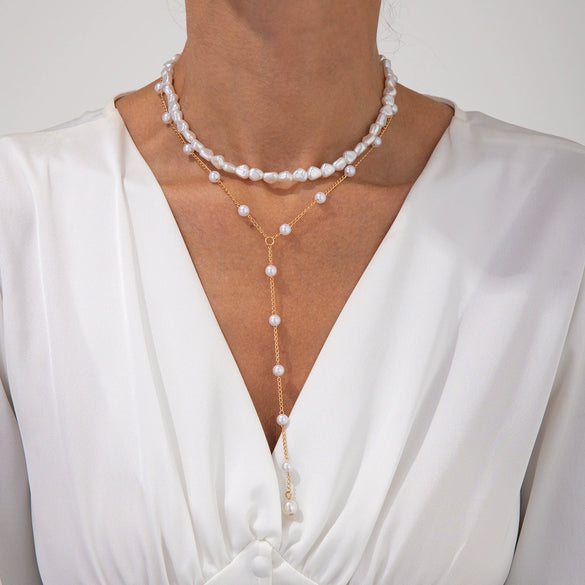 Wholesale Necklace Imitation Pearl Geometric Handmade Clavicle Chain Set