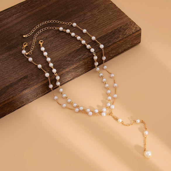 Wholesale Necklace Imitation Pearl Geometric Handmade Clavicle Chain Set