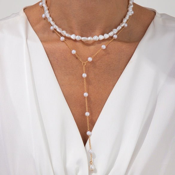 Wholesale Necklace Imitation Pearl Geometric Handmade Clavicle Chain Set