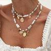 Wholesale Necklace Imitation Pearl Iron Chain Alloy Heart Shape Geometric Baroque Retro Metal Relief Electroplating Pendant Clavicle Necklace For Women