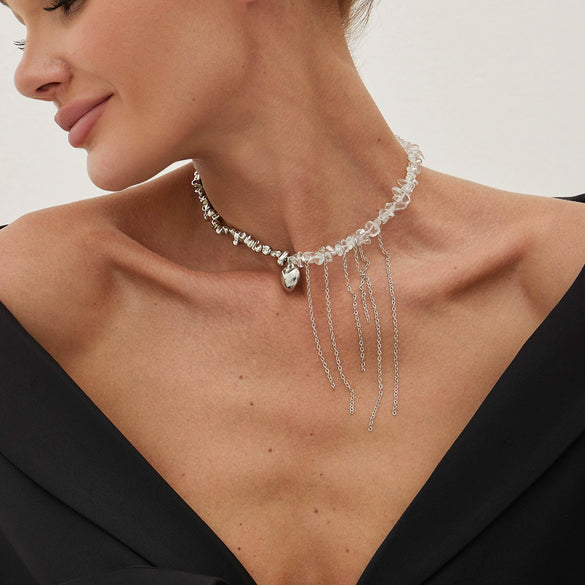 Wholesale Necklace Imitation Pearl Iron Chain Claw Chain Alloy Geometric Style Electroplating Women