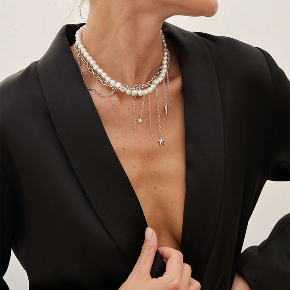 Wholesale Necklace Imitation Pearl Iron Chain Claw Chain Alloy Geometric Style Electroplating Women
