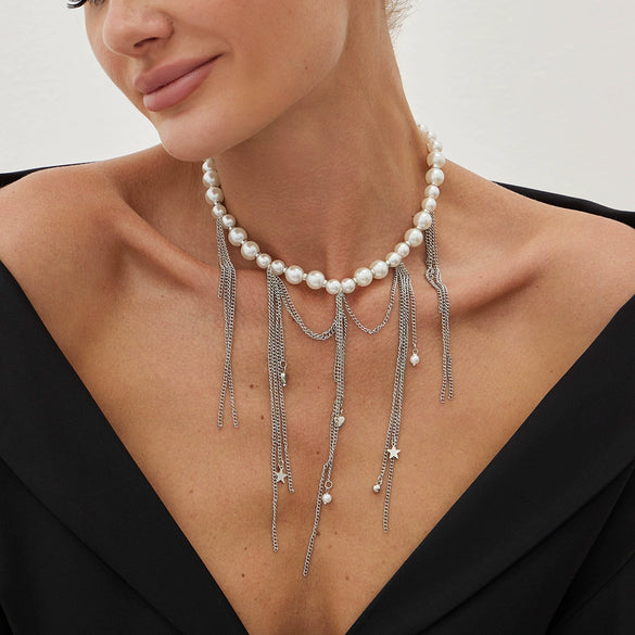 Wholesale Necklace Imitation Pearl Iron Chain Claw Chain Alloy Geometric Style Electroplating Women