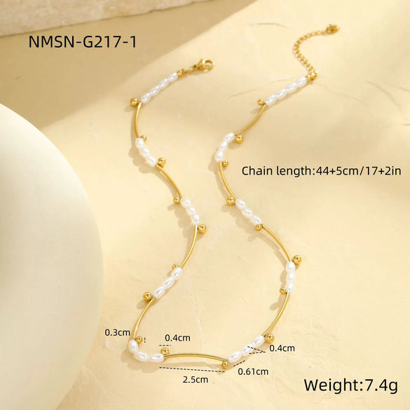 Wholesale Necklace Imitation Pearl Stainless Steel Geometric Electroplating Women's