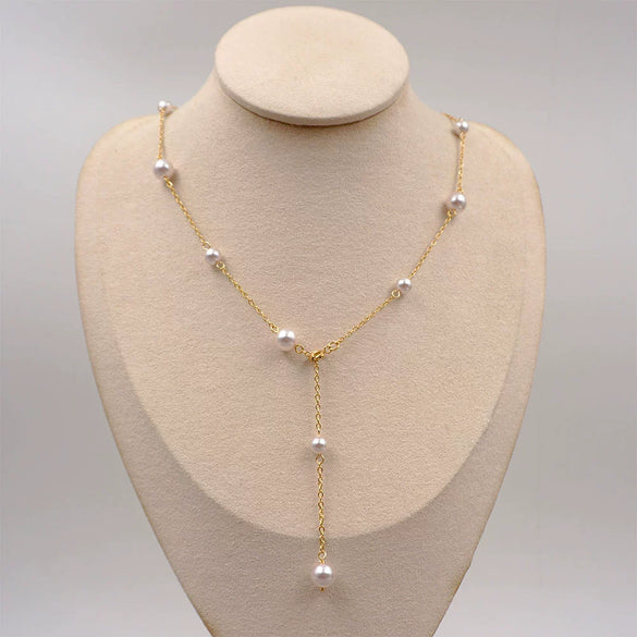 Wholesale Necklace Imitation Pearls Geometric Cross Chain Manual Design