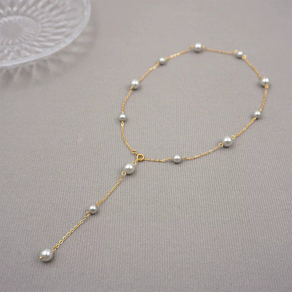Wholesale Necklace Imitation Pearls Geometric Cross Chain Manual Design