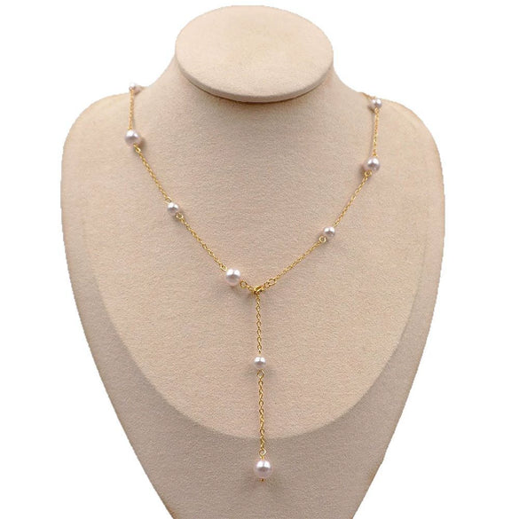Wholesale Necklace Imitation Pearls Geometric Cross Chain Manual Design