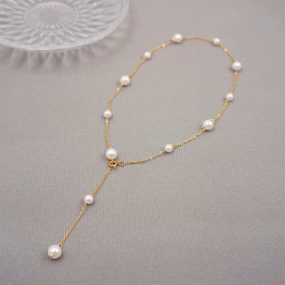 Wholesale Necklace Imitation Pearls Geometric Cross Chain Manual Design