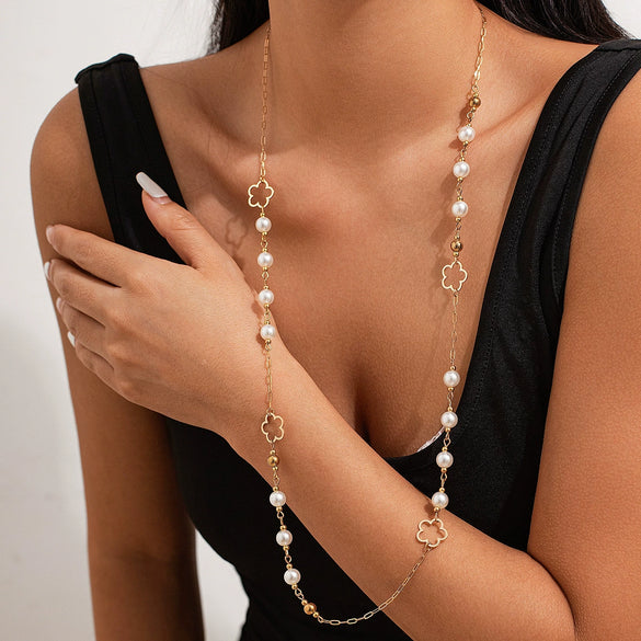Wholesale Necklace Imitation Pearls Geometric Style O Chain Electroplating For Women