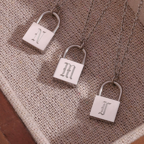 Wholesale Necklace Jewelry Stainless Steel And Titanium Steel Ancient English Letter Lock Pendant Electroplated For Women
