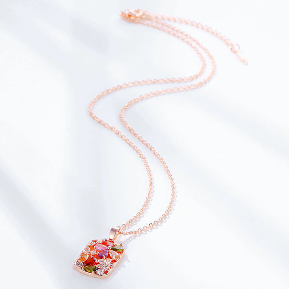 Wholesale Necklace Jewelry With Zircon Hollow Flower Pendant Copper Titanium Steel Color Retention Rhombus Design