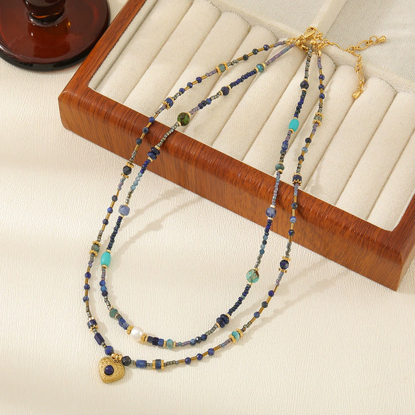Wholesale Necklace Lapis Lazuli Apatite Blue Pine Copper Geometric Handmade Bohemian Style