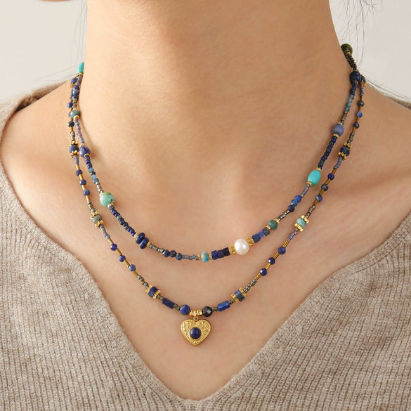 Wholesale Necklace Lapis Lazuli Apatite Blue Pine Copper Geometric Handmade Bohemian Style