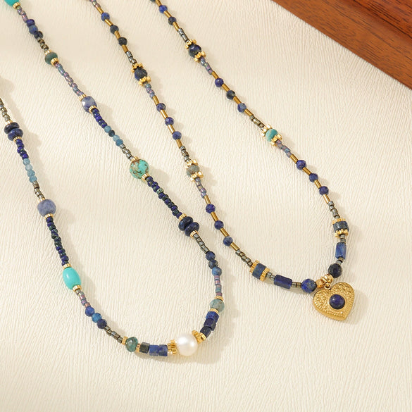 Wholesale Necklace Lapis Lazuli Apatite Blue Pine Copper Geometric Handmade Bohemian Style