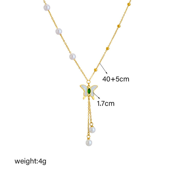 Wholesale Necklace Metal Steel Tassel Pearl Pendant Retro Style Animal Design Electroplated