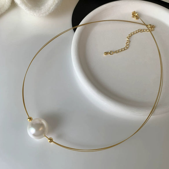 Wholesale Necklace Mixed Material Pearl Geometric Style Electroplating Women's