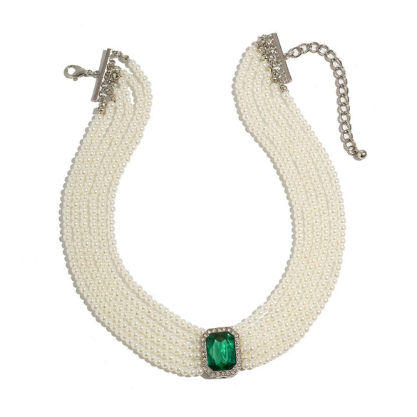 Wholesale Necklace Multilayer Imitation Pearl Ball Chain Alloy Pendant Geometric Style French Retro