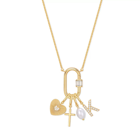 Wholesale Necklace Multipendant Series Pearl Love Cross Stainless Steel Goldplated Geometric O Word Chain