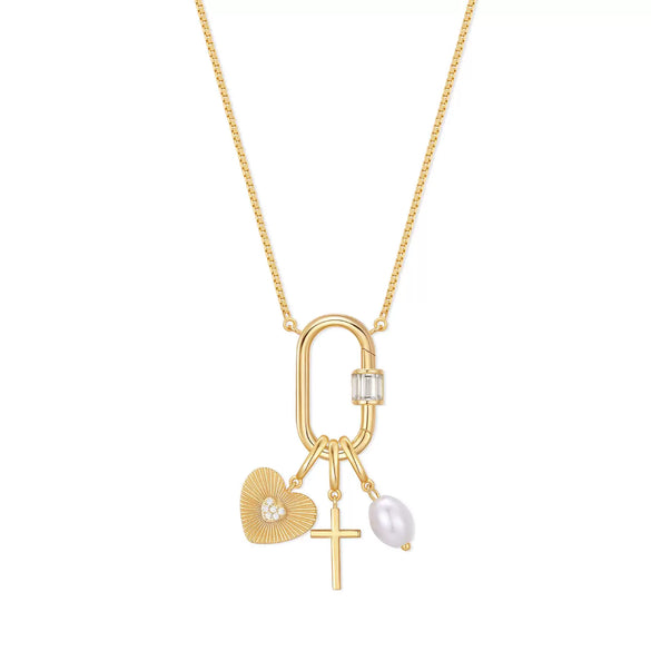 Wholesale Necklace Multipendant Series Pearl Love Cross Stainless Steel Goldplated Geometric O Word Chain