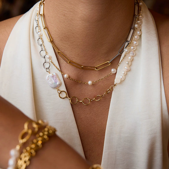 Wholesale Necklace Natural Freshwater Pearl Stainless Steel Geometric Electroplating Minimalist Original Design Women's