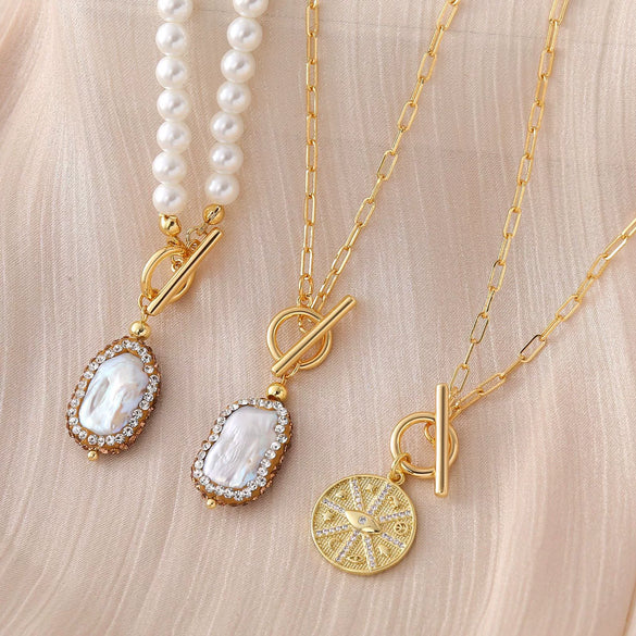 Wholesale Necklace Natural Pearl Copper Geometric Electroplating For Women