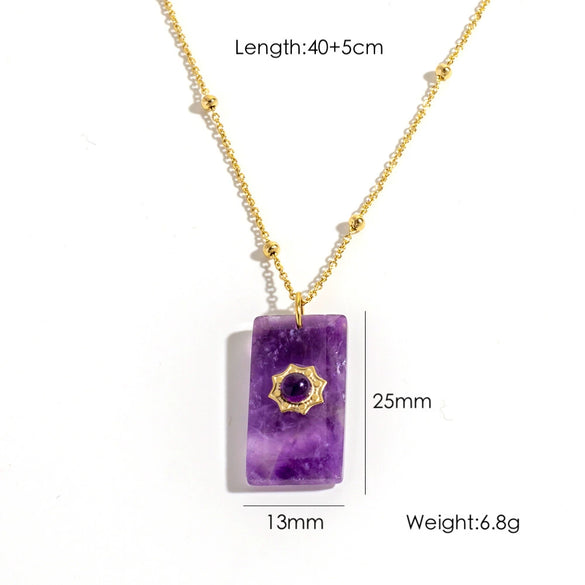 Wholesale Necklace Natural Stone Geometric Pattern Stainless Steel Set With Gems Pendant