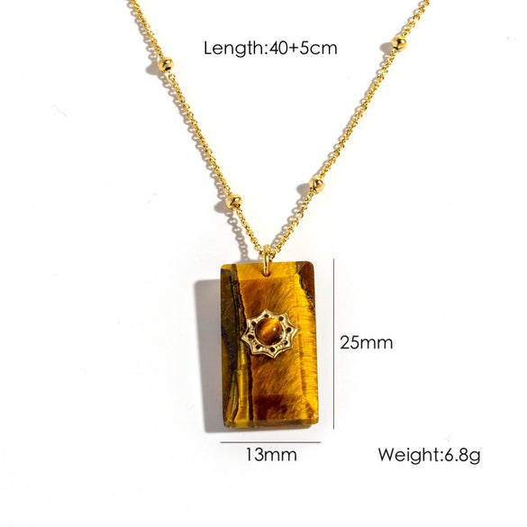 Wholesale Necklace Natural Stone Geometric Pattern Stainless Steel Set With Gems Pendant